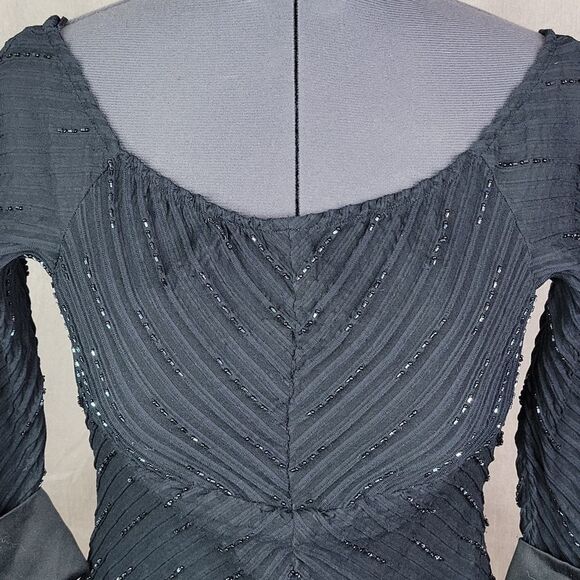 JS‎ COLLECTIONS Beaded and Pleated Black Blouse Size 10 - Picture 2 of 8